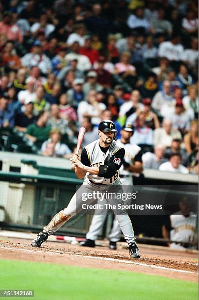 Jason Kendall of the Pittsburgh Pirates bats against the Houston Astros at Minute Maid Park on May 19, 2002 in Houston, Texas. The Pirates defeated...