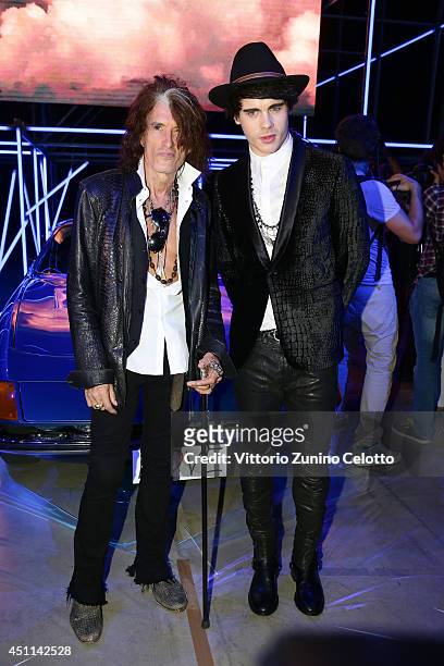 Steven Tyler and Leon Else attend the Roberto Cavalli show during the Milan Menswear Fashion Week Spring Summer 2015 on June 24, 2014 in Milan, Italy.