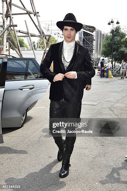 Leon Else arrives at the Roberto Cavalli show as part of Milan Fashion Week Menswear Spring/Summer 2015 on June 24, 2014 in Milan, Italy.