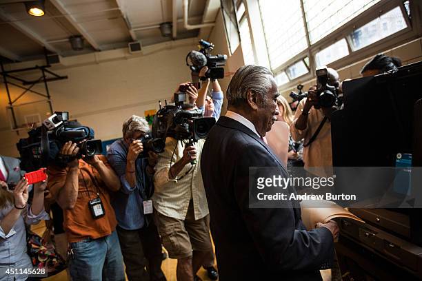 Rep. Charlie Rangel votes in the Democratic Primary for the 13th District congressional district of New York on June 24, 2014 in the Harlem...