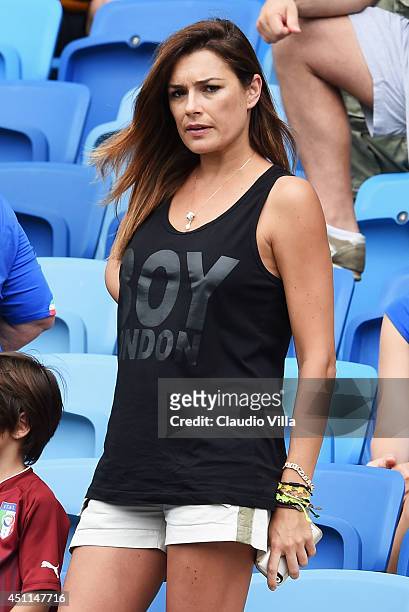 Alena Seredova, wife of Gianluigi Buffon of Italy, looks on ahead of the 2014 FIFA World Cup Brazil Group D match between Italy and Uruguay at...