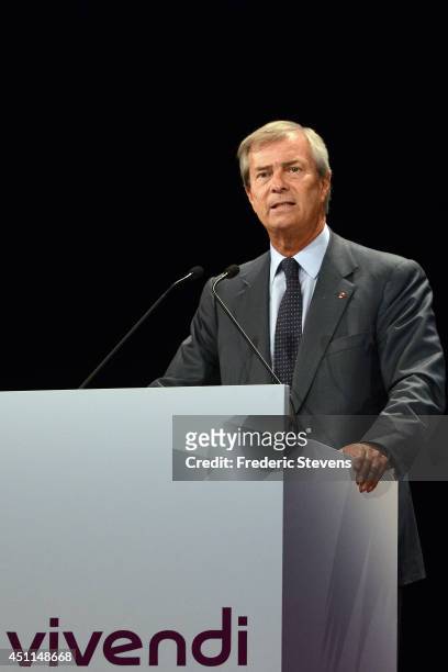 Vincent Bollore, the current vice-chairman of Vivendi and largest shareholder attend the company's shareholders meeting on June 24, 2014 in Paris,...