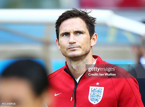 Frank Lampard of England looks on prior to the 2014 FIFA World Cup Brazil Group D match between Costa Rica and England at Estadio Mineirao on June...