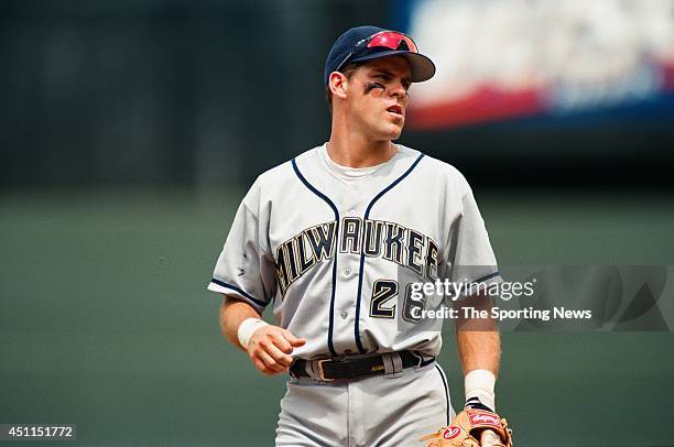 Jeff Cirillo of the Milwaukee Brewers fields against the Kansas City Royals at Kauffman Stadium on June 29, 1997 in Kansas City, Missouri.