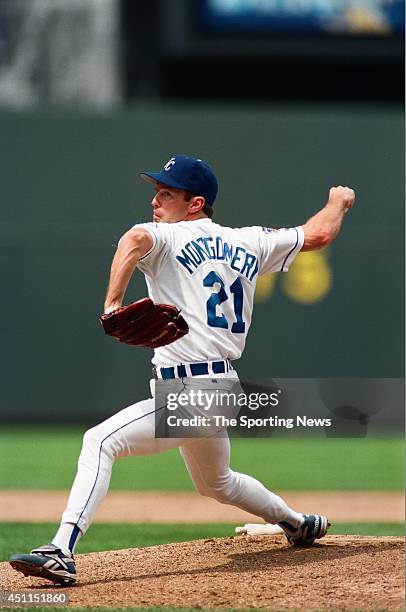 Jeff Montgomery of the Kansas City Royals pitches against the Milwaukee Brewers at Kauffman Stadium on June 29, 1997 in Kansas City, Missouri.