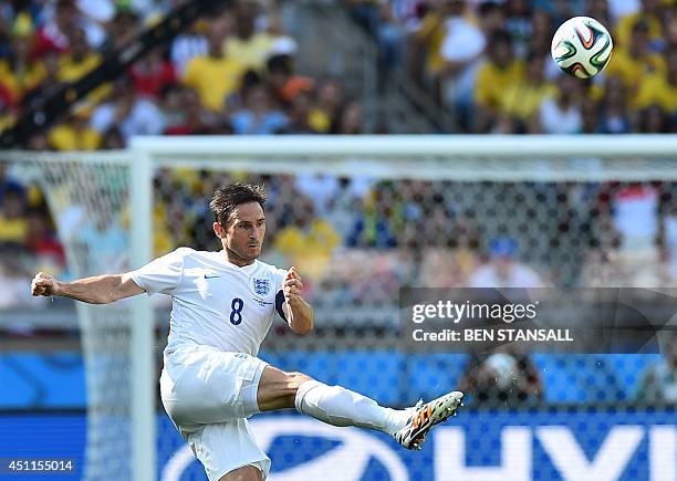 England's midfielder Frank Lampard kicks the ball during the Group D football match between Costa Rica and England at The Mineirao Stadium in Belo...