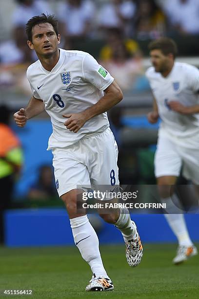 England's midfielder Frank Lampard runs on the pitch during the Group D football match between Costa Rica and England at The Mineirao Stadium in Belo...