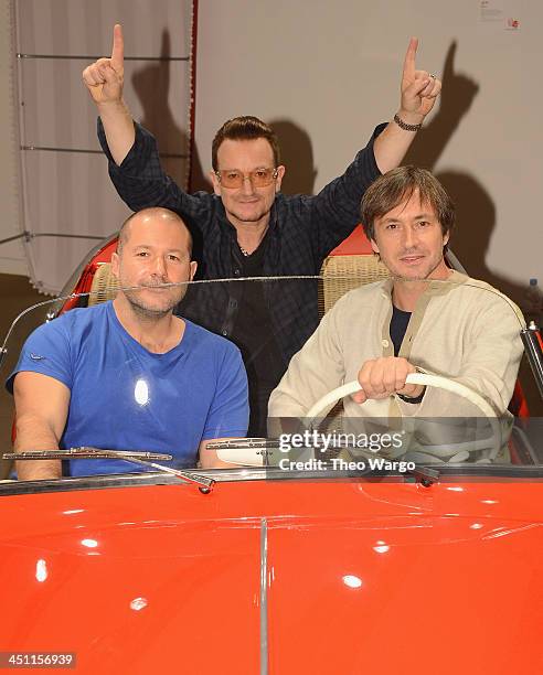 Sir Jonathan Ive, Marc Newson and Bono hop into a unique red Fiat Jolly, one of the 44 extraordinary items to be sold at the Auction this Saturday,...