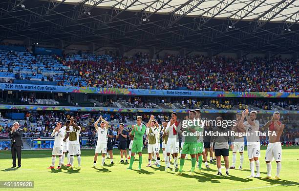 England acknowledge the fans after a 0-0 draw during the 2014 FIFA World Cup Brazil Group D match between Costa Rica and England at Estadio Mineirao...