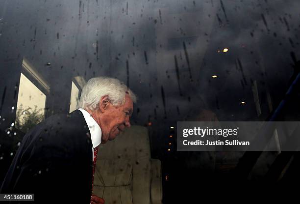 Sen Thad Cochran boards his campaign bus after having lunch at Mama Hamil's restaurant on June 24, 2014 in Madison, Mississippi. U.S. Senate...