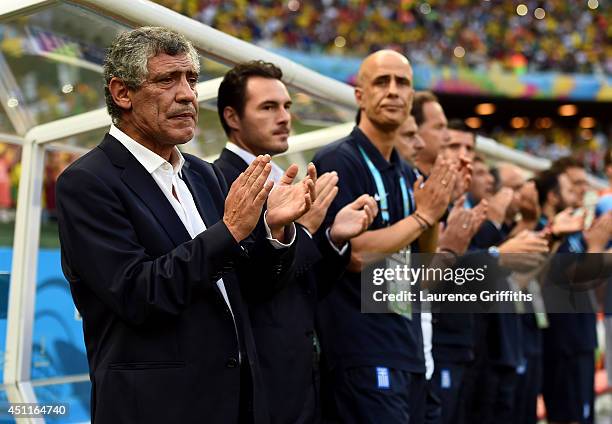 Head coach Fernando Santos of Greece looks on during the 2014 FIFA World Cup Brazil Group C match between Greece and the Ivory Coast at Castelao on...