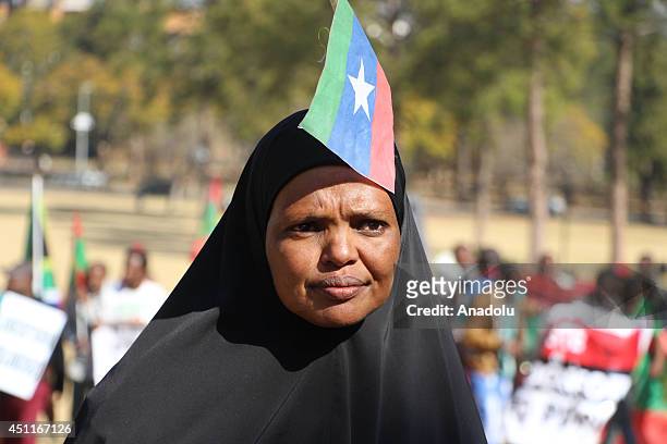 Members of the Oromo community in Pretoria, South Africa take part in a demonstration against Ethiopian government on June 24, 2014. About two...