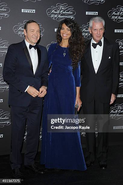 Kevin Spacey, Afef Jnifen and Marco Tronchetti Provera attend The Pirelli Calendar 50th Anniversary - Red Carpet on November 21, 2013 in Milan, Italy.