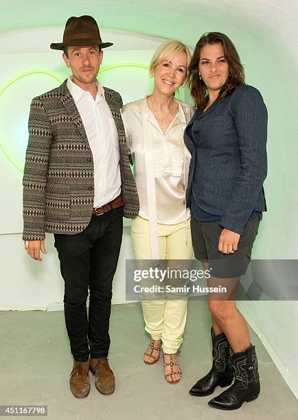 Sally Greene , Tracey Enim and Hamish Jenkinson pose at a Private View for 'Illuminating The Future', an online auction with Christie's and £10...