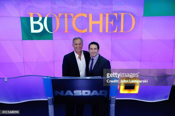 Dr Terry Dubrow and Dr. Paul Nassif The Cast Of "Botched" ring the closing bell at NASDAQ MarketSite on June 24, 2014 in New York City.
