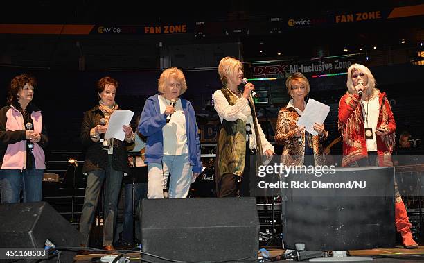 Singers Leona Williams, Jan Howard, Jean Shepard, Janie Fricke, Jeannie Seely and Emmylou Harris perform during rehearsals of Playin' Possum! The...