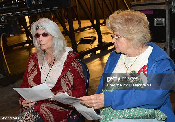 Emmylou Harris and Jean Shepard rehearse during rehearsals of Playin' Possum! The Final No Show Tribute To George Jones at Bridgestone Arena on...