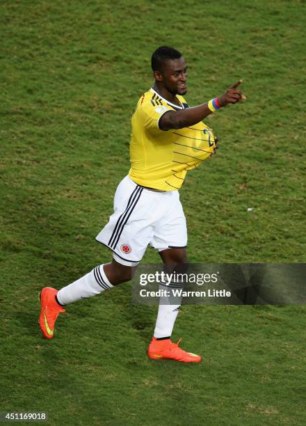 Jackson Martinez of Colombia celebrates scoring his team's second goal during the 2014 FIFA World Cup Brazil Group C match between Japan and Colombia...