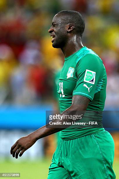 Yaya Toure of the Ivory Coast looks dejected after the 2014 FIFA World Cup Brazil Group C match between Greece and Cote D'Ivoire at Estadio Castelao...