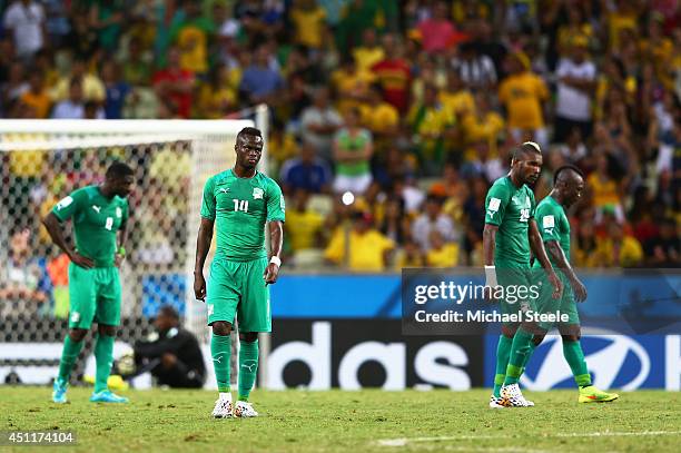 Dejected Ismael Diomande of the Ivory Coast looks on during the 2014 FIFA World Cup Brazil Group C match between Greece and the Ivory Coast at...