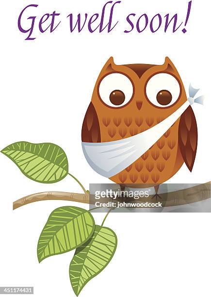 a get well soon card with an injured owl - im sorry stock illustrations