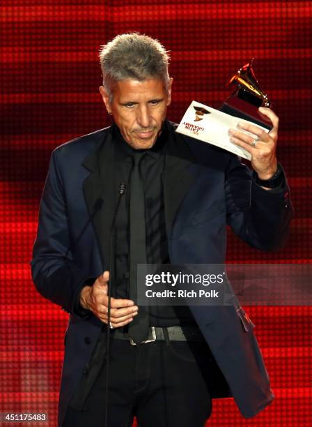 Musician Cachorro Lopez accepts the award for Best Rock Song for 'Creo Que Me Enamore' onstage during The 14th Annual Latin GRAMMY Awards...