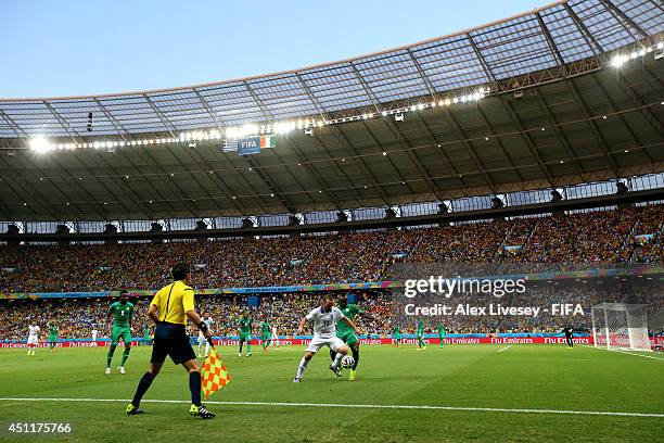 General view of the stadium as Dimitris Salpingidis of Greece competes for the ball with Arthur Boka of the Ivory Coast during the 2014 FIFA World...