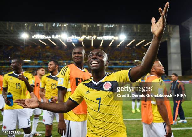 Pablo Armero and Colombia players celebrate the 4-1 win after the 2014 FIFA World Cup Brazil Group C match between Japan and Colombia at Arena...