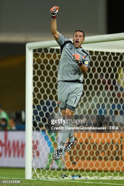 David Ospina of Colombia celebrates during the 2014 FIFA World Cup Brazil Group C match between Japan and Colombia at Arena Pantanal on June 24, 2014...