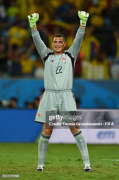 Faryd Mondragon of Colombia celebrates during the 2014 FIFA World Cup Brazil Group C match between Japan and Colombia at Arena Pantanal on June 24,...