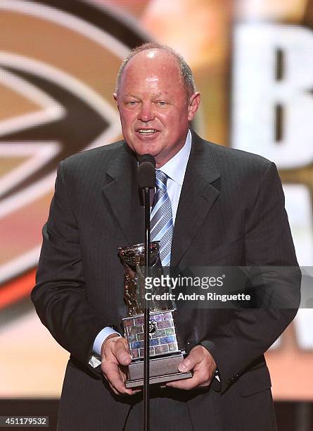 General Manager Bob Murray of the Anaheim Ducks speaks onstage after winning the award for General Manager of the Year during the 2014 NHL Awards at...