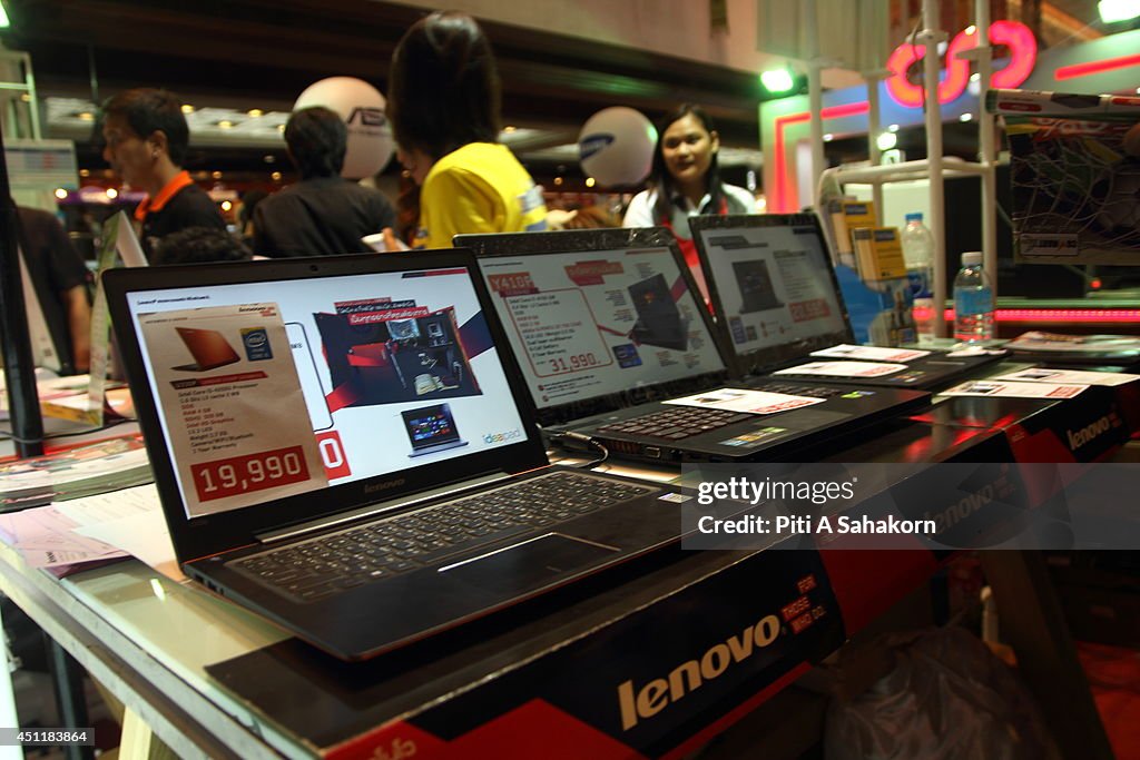 Lenovo laptops on display at the Commart Next-Gen 2014 in...