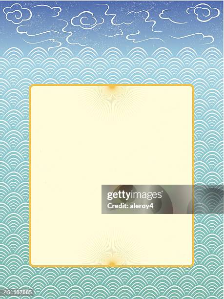 ocean frame - japanese cloud pattern stock illustrations