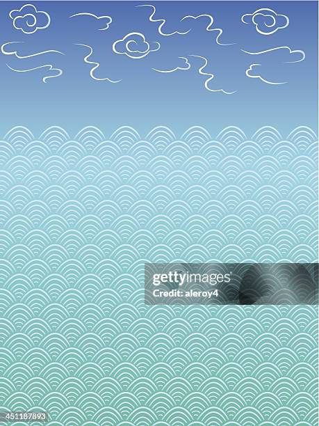japanese wave and cloud background - japanese cloud pattern stock illustrations