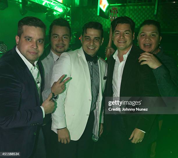 Oscar Cabimas, Mark Melendez, Jesus Alberto Ochoa, Armando Devalillo and Nestor Rivero Gomez of Los Adolescentes backstage at Stage 48 on June 24,...