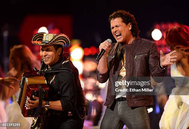 Singer Carlos Vives performs onstage during the 14th Annual Latin GRAMMY Awards held at the Mandalay Bay Events Center on November 21, 2013 in Las...