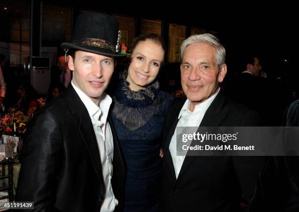 James Blunt, Sofia Wellesley and Simon Reuben attend the Adventure in Wonderland Ball held by The Reuben Foundation in aid of Great Ormond Street...