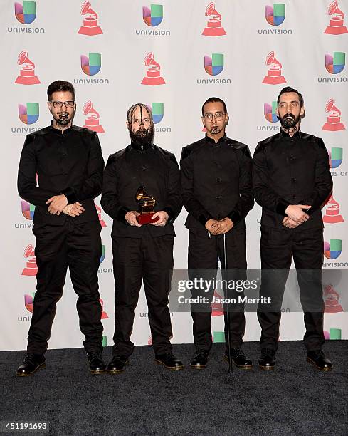 Recording artists Daniel De Sousa, Rafael Perez, Henry D'Arthenay, and Sebastian Ayala of La Vida Bohème pose in the press room at the 14th Annual...