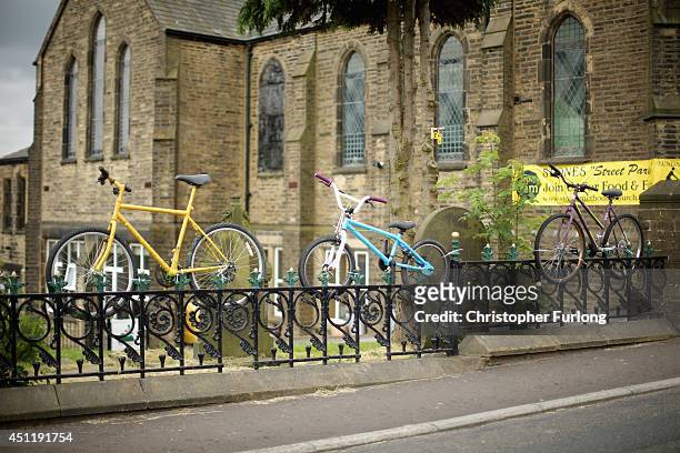 Stones Methodist Church decorates it's fence with cycles on the route of two as Yorkshire prepares to host the Tour de France Grand Depart, on June...