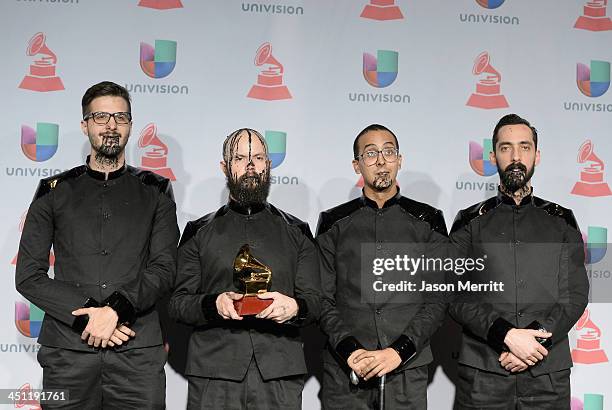 Recording artists Daniel De Sousa, Rafael Perez, Henry D'Arthenay, and Sebastian Ayala of La Vida Bohème pose in the press room at the 14th Annual...