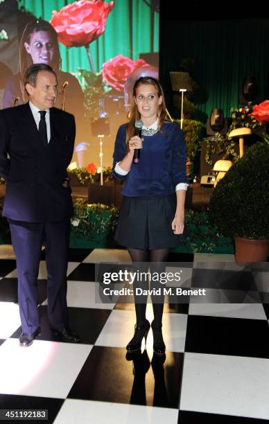 Simon de Pury and Princess Beatrice of York speak at the Adventure in Wonderland Ball held by The Reuben Foundation in aid of Great Ormond Street...