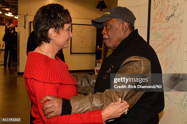 Nancy Jones and Sam Moore backstage during rehearsals of Playin' Possum! The Final No Show Tribute To George Jones at Bridgestone Arena on November...