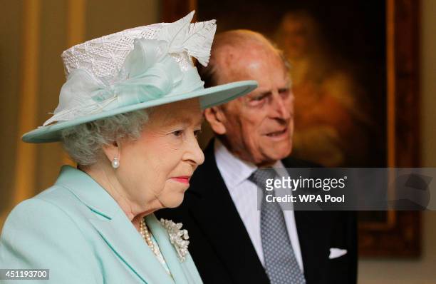 Queen Elizabeth II and Prince Philip, Duke of Edinburgh visit Hillsborough Castle during filming of Antiques Roadshow, on the third and final day of...