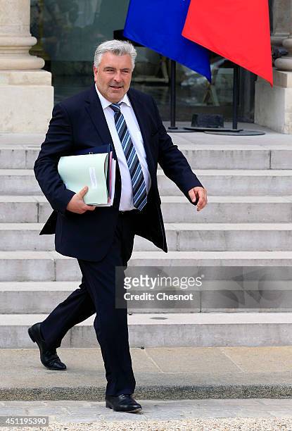Junior Minister for Transports and Maritime Economy,ÊFrederic Cuvillier, leaves after a cabinet meeting at the Elysee Palace on June 25, 2014 in...