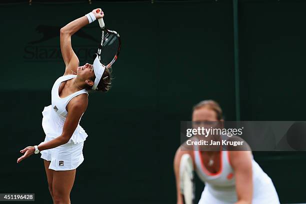 Julia Goerges and Anna-Lena Groenefeld of Germany during their Ladies Doubles first round match against Vesna Dolonc of Serbia and Daniela Seguel of...