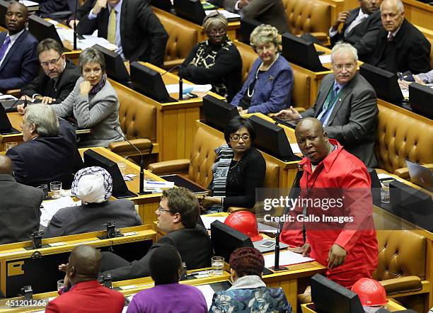 Leader Julius Malema in the National Assembly during a debate on President Jacob Zuma's state of the nation address in Parliament on June 19, 2014 in...