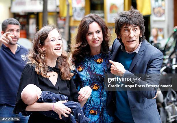 Ron Wood, Sally Humphreys and Leah Wood are seen on June 24, 2014 in Madrid, Spain.