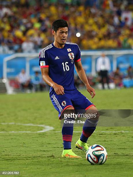 Hotaru Yamaguchi of Japan in action during the 2014 FIFA World Cup Brazil Group C match between Japan and Colombia at Arena Pantanal on June 24, 2014...