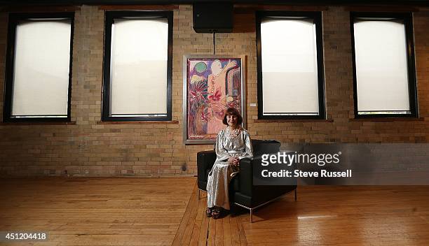 Gloria Vanderbilt, former famous model and clothing designer. She is having an art exhibit at the Spoke Club. In Toronto. June 20, 2014.