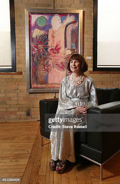 Gloria Vanderbilt, former famous model and clothing designer. She is having an art exhibit at the Spoke Club. In Toronto. June 20, 2014.